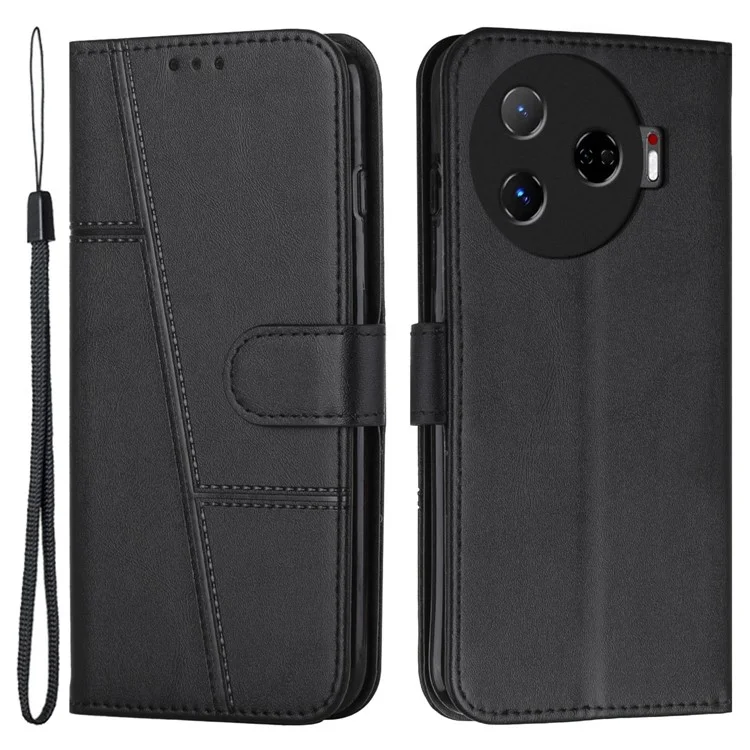 Für TECNO Camon 30 Pro 5G Handyhülle Kratzfest PU-Leder Standfuß Brieftasche Hülle - Schwarz