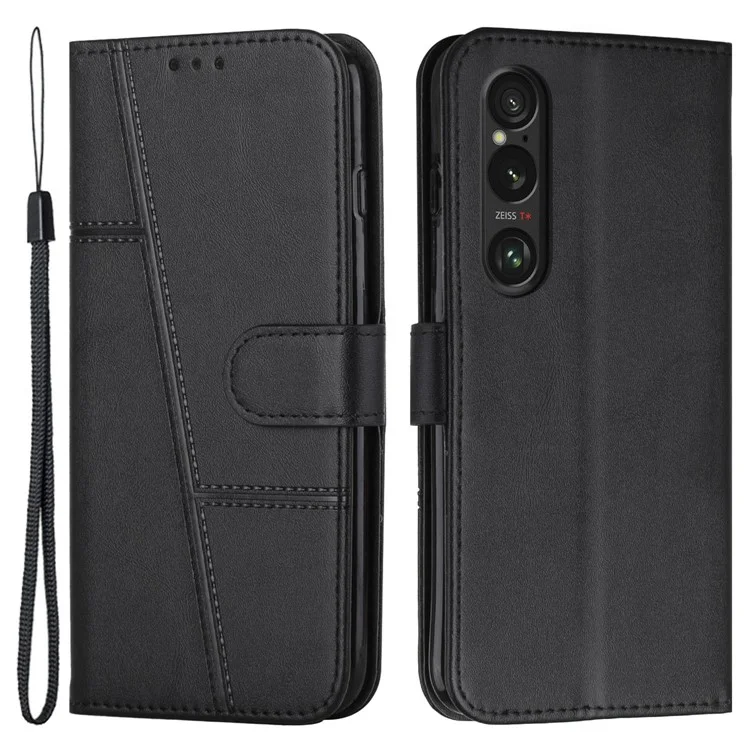 For Sony Xperia 1 VI Phone Case Anti-Scratch PU Leather Stand Wallet Cover - Black