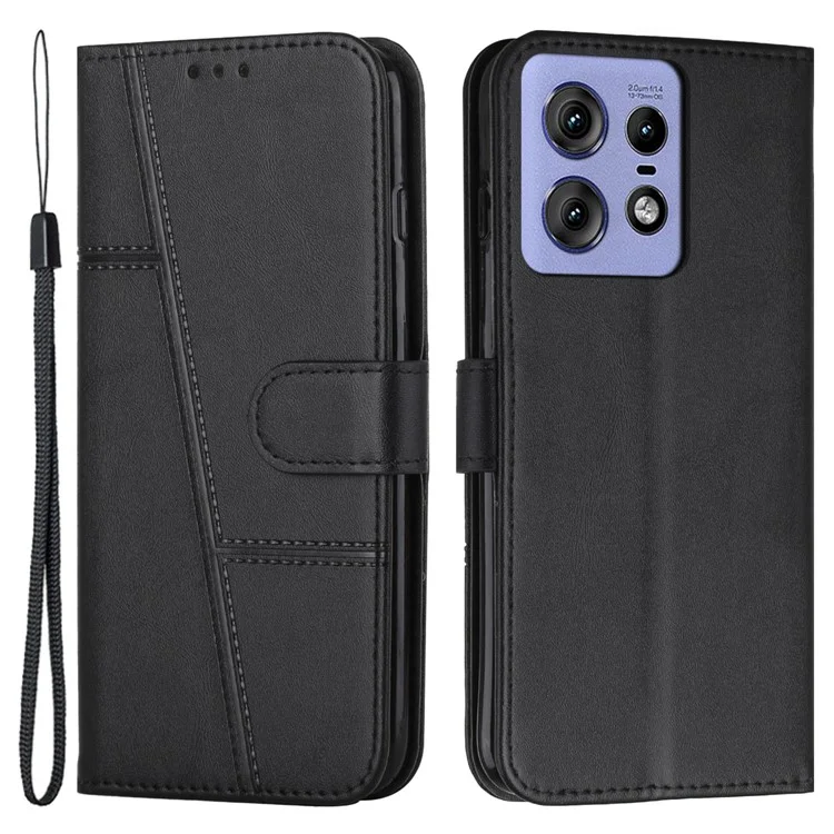 Para Motorola Edge 50 Pro 5G Case Leather Wallet Shockproof Phone Cover - Preto