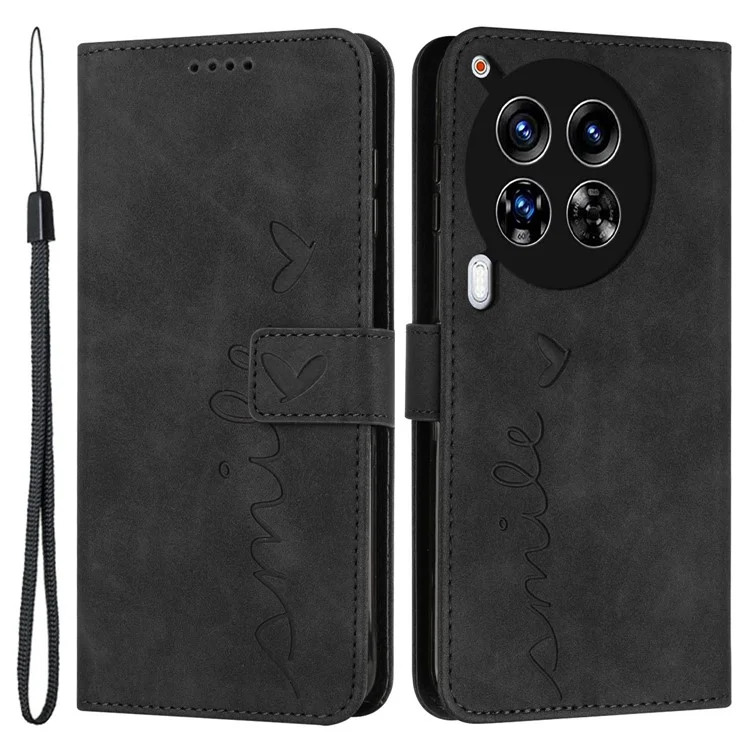 Für TECNO Camon 30 4G / 5G Wallet Case Love Heart Imprinted Skin-Touch Feeling Leather Cover - Schwarz