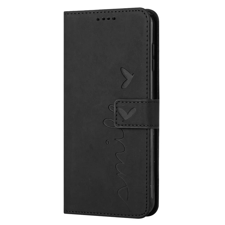 Für TECNO Camon 30 4G / 5G Wallet Case Love Heart Imprinted Skin-Touch Feeling Leather Cover - Schwarz