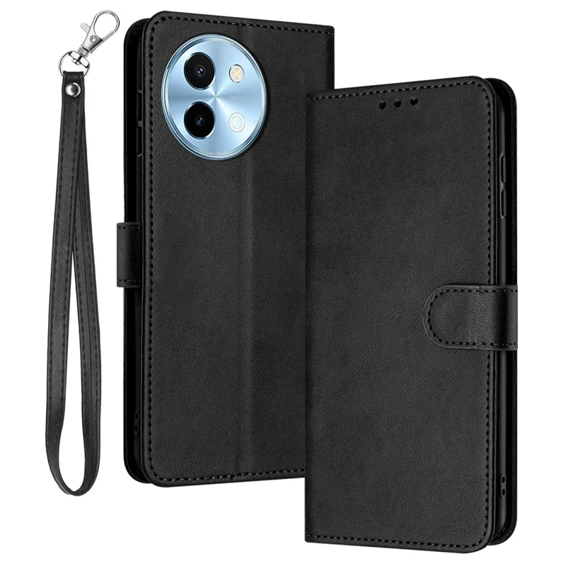 Para vivo Y38 5G / Y200i 5G / T3x Case Calf Texture Leather Wallet Anti-Drop Phone Cover - Preto