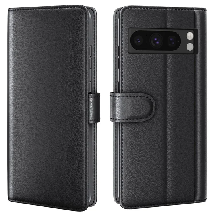 For Google Pixel 8 Pro Poco X2 Phone Cases Genuine Split Leather Wallet Mobile Cover Stand - Black
