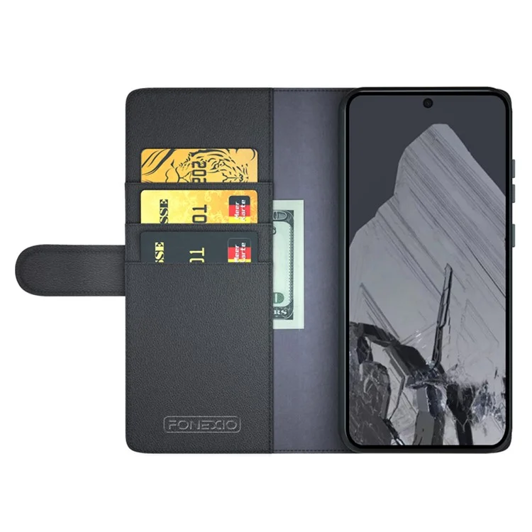 For Google Pixel 8 Pro Poco X2 Phone Cases Genuine Split Leather Wallet Mobile Cover Stand - Black