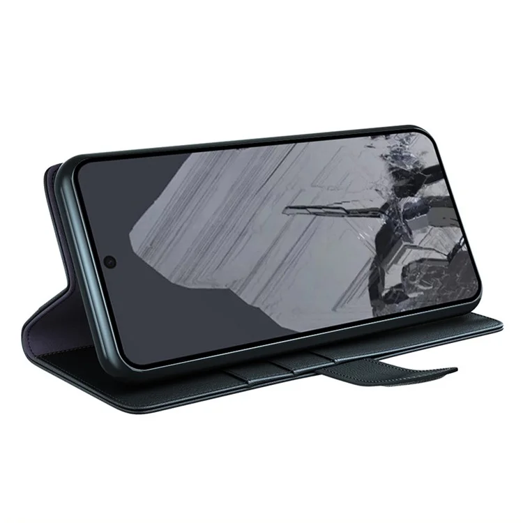 For Google Pixel 8 Pro Poco X2 Phone Cases Genuine Split Leather Wallet Mobile Cover Stand - Black