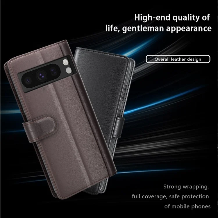 For Google Pixel 8 Pro Poco X2 Phone Cases Genuine Split Leather Wallet Mobile Cover Stand - Black