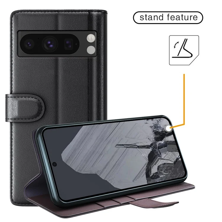 For Google Pixel 8 Pro Poco X2 Phone Cases Genuine Split Leather Wallet Mobile Cover Stand - Black