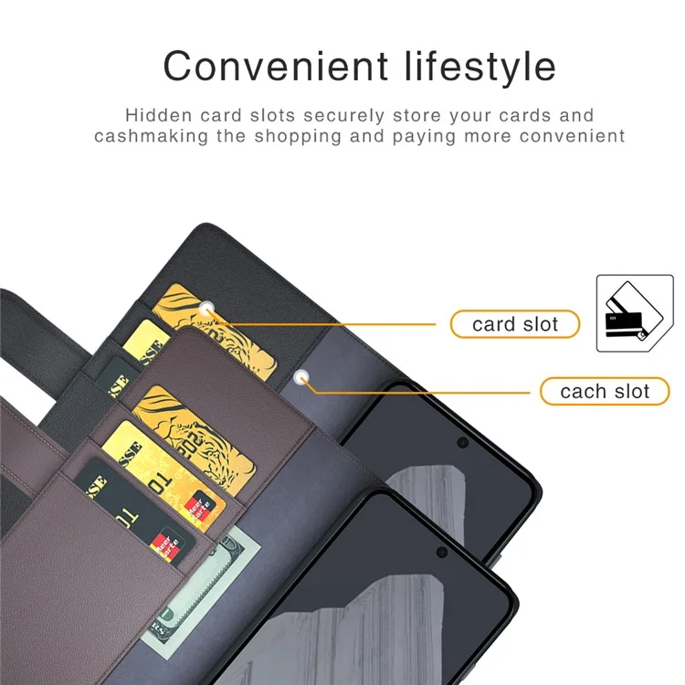For Google Pixel 8 Pro Poco X2 Phone Cases Genuine Split Leather Wallet Mobile Cover Stand - Black