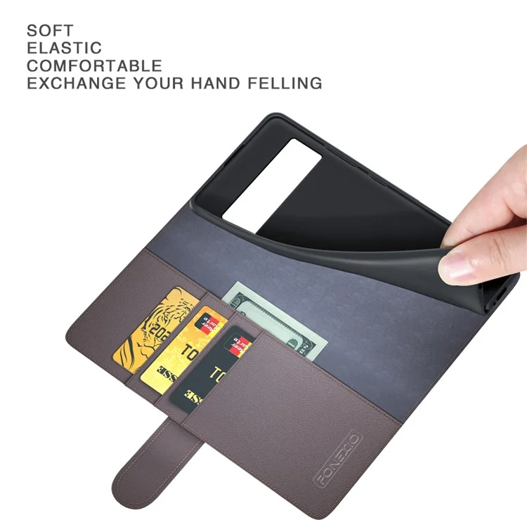 For Google Pixel 8 Pro Poco X2 Phone Cases Genuine Split Leather Wallet Mobile Cover Stand - Black