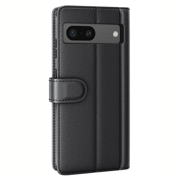 For Google Pixel 7 5G Phone Cases Genuine Split Leather Wallet Mobile Cover Stand - Black