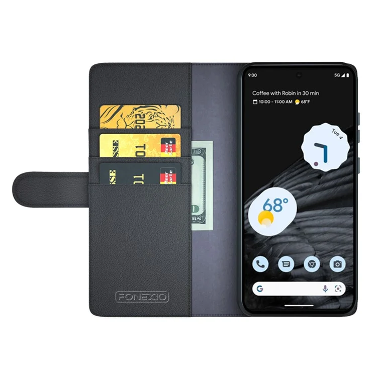 For Google Pixel 7 5G Phone Cases Genuine Split Leather Wallet Mobile Cover Stand - Black