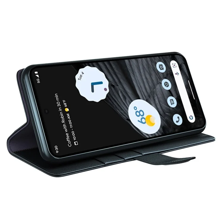 For Google Pixel 7 5G Phone Cases Genuine Split Leather Wallet Mobile Cover Stand - Black