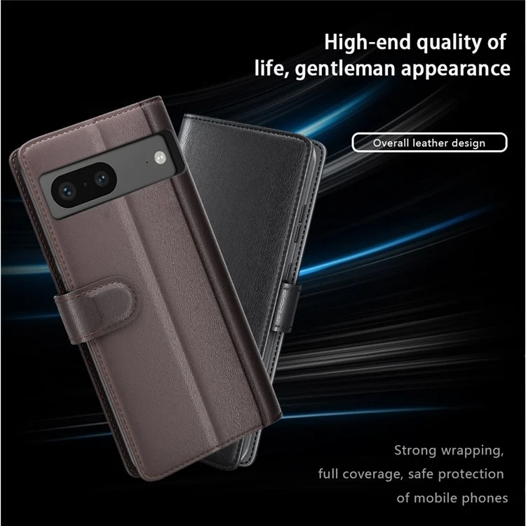 For Google Pixel 7 5G Phone Cases Genuine Split Leather Wallet Mobile Cover Stand - Black