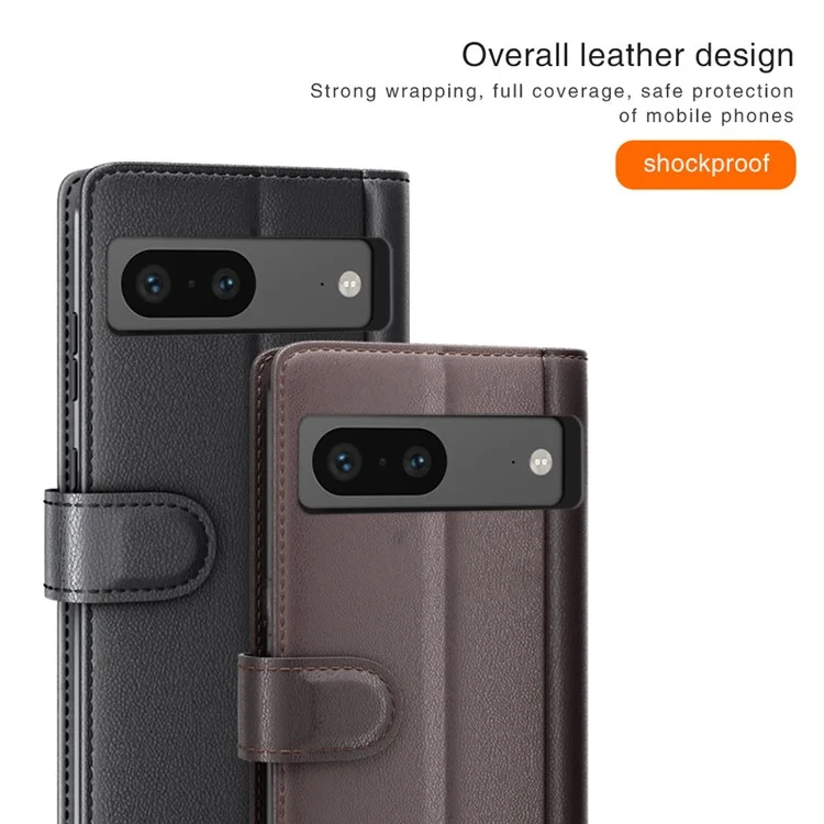 For Google Pixel 7 5G Phone Cases Genuine Split Leather Wallet Mobile Cover Stand - Black