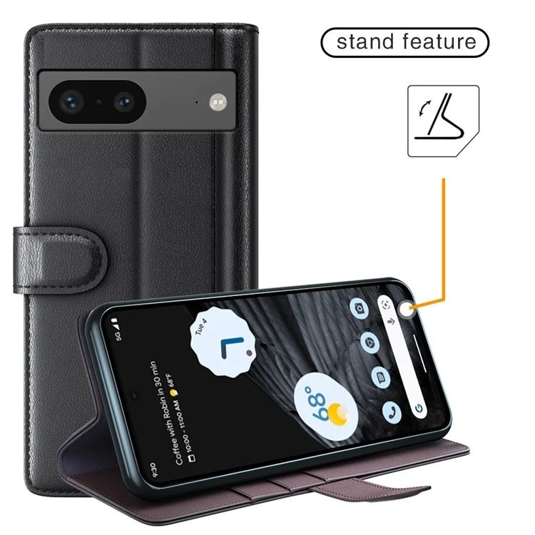 For Google Pixel 7 5G Phone Cases Genuine Split Leather Wallet Mobile Cover Stand - Black