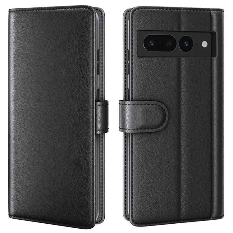 Funda para Google Pixel 7 Pro 5G de piel dividida genuina, tapa magnética de teléfono - Negro