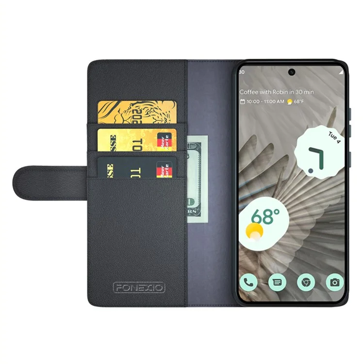 Funda para Google Pixel 7 Pro 5G de piel dividida genuina, tapa magnética de teléfono - Negro