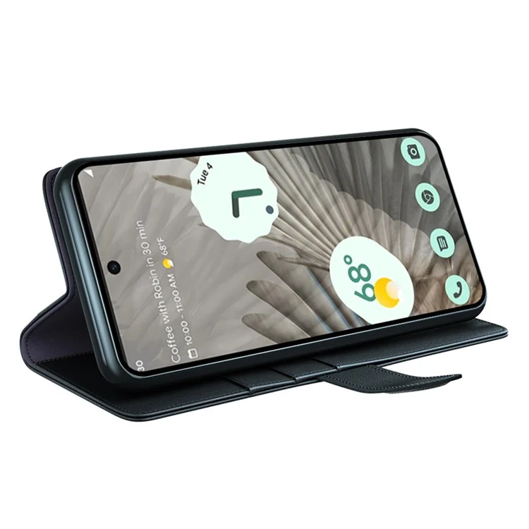 Funda para Google Pixel 7 Pro 5G de piel dividida genuina, tapa magnética de teléfono - Negro
