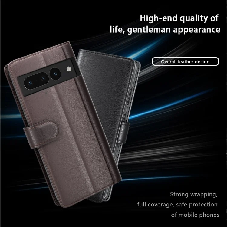 Funda para Google Pixel 7 Pro 5G de piel dividida genuina, tapa magnética de teléfono - Negro
