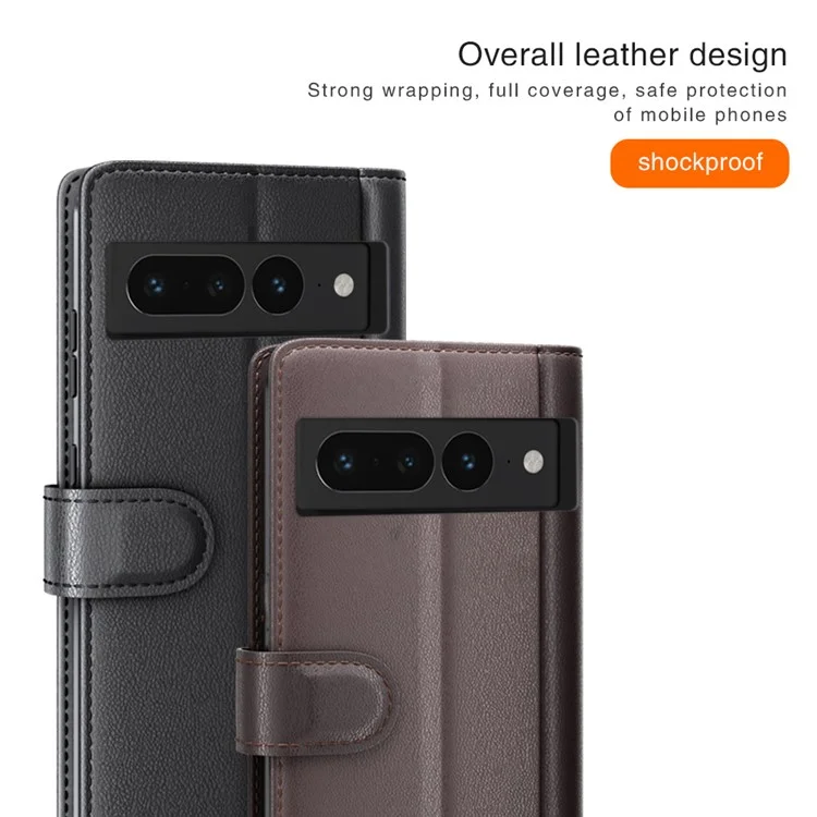 Funda para Google Pixel 7 Pro 5G de piel dividida genuina, tapa magnética de teléfono - Negro