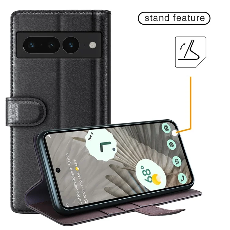 Funda para Google Pixel 7 Pro 5G de piel dividida genuina, tapa magnética de teléfono - Negro