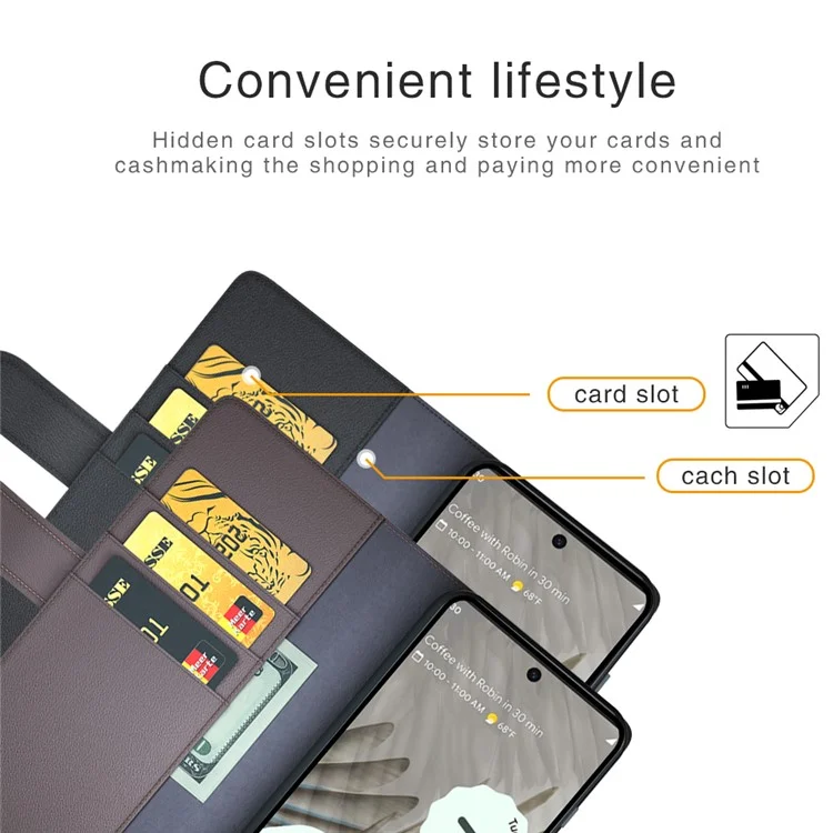 Funda para Google Pixel 7 Pro 5G de piel dividida genuina, tapa magnética de teléfono - Negro