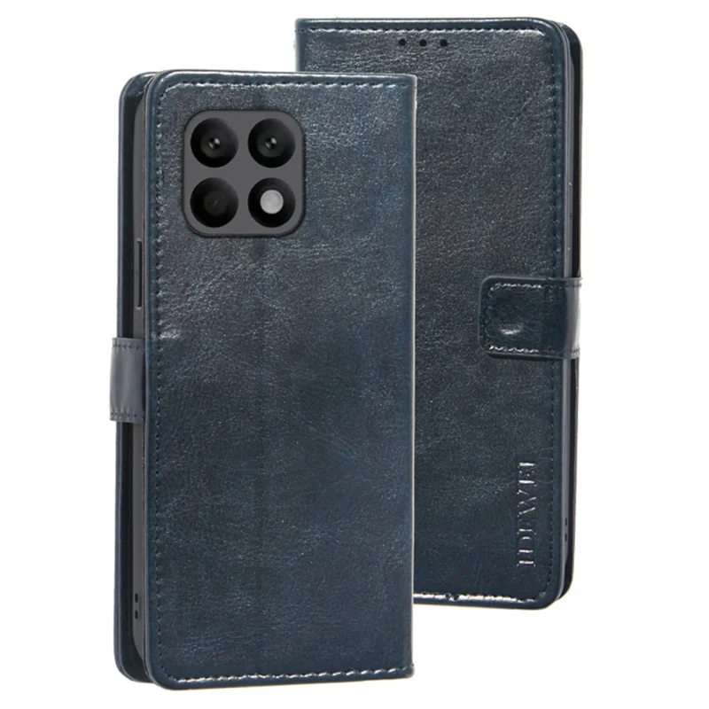 IDEWEI Para Xiaomi Poco F6 Pro 5G / Redmi K70 5G / K70 Pro 5G Capa de Telefone Textura de Couro Enlouquecido Flip Cover - Azul Escuro