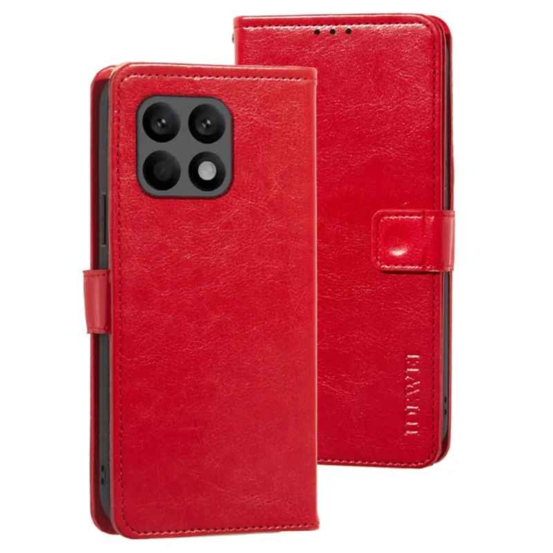 IDEWEI Für Xiaomi Poco F6 Pro 5G / Redmi K70 5G / K70 Pro 5G Handyhülle Crazy Horse Textur Leder Flip Cover - Rot