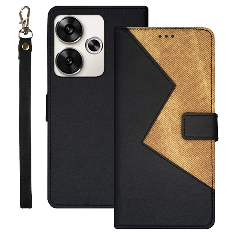 IDEWEI Per Xiaomi Poco F6 5G / Redmi Turbo 3 5G Case Slot per Schede Colore Splicing Custodia in Pelle - Nero
