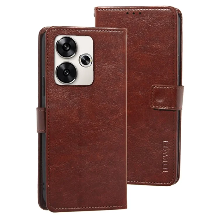 IDEWEI Para Xiaomi Poco F6 5G / Redmi Turbo 3 5G Funda Textura Piel de Caballo Loco Flip Cover Teléfono - Marrón