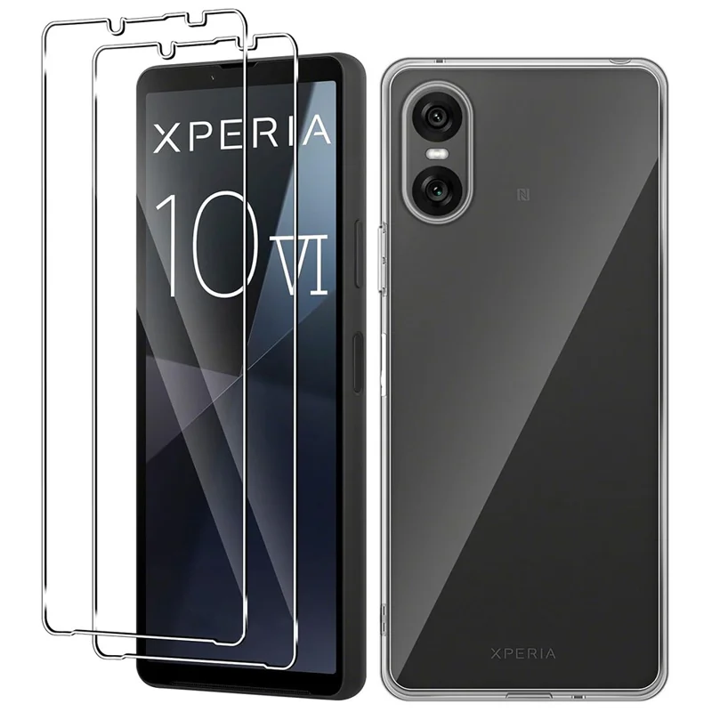 For Sony Xperia 10 VI Case TPU Clear Phone Cover + 2PCS Tempered Glass Screen Film 2.5D Arc Edge