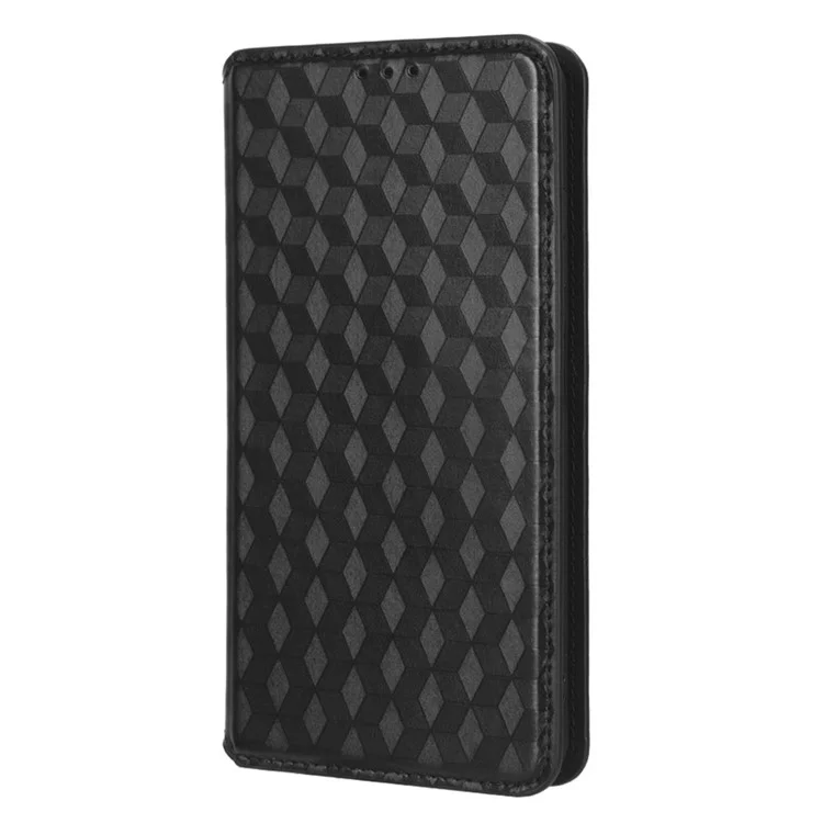 For T-Mobile REVVL 6 Pro 5G 5G / Telekom T Phone Pro 5G / T-Mobile T Phone Pro 5G Rhombus Pattern Imprinted PU Leather Case Wallet Stand Magnetic Auto-absorbed Flip Protective Cover -  Black