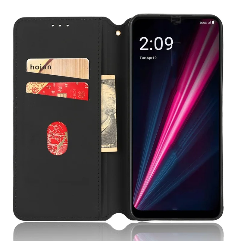 For T-Mobile REVVL 6 Pro 5G 5G / Telekom T Phone Pro 5G / T-Mobile T Phone Pro 5G Rhombus Pattern Imprinted PU Leather Case Wallet Stand Magnetic Auto-absorbed Flip Protective Cover -  Red