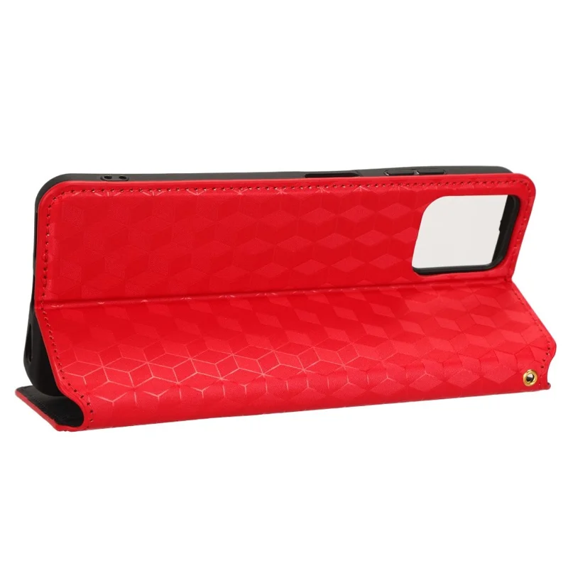 For T-Mobile REVVL 6 Pro 5G 5G / Telekom T Phone Pro 5G / T-Mobile T Phone Pro 5G Rhombus Pattern Imprinted PU Leather Case Wallet Stand Magnetic Auto-absorbed Flip Protective Cover -  Red