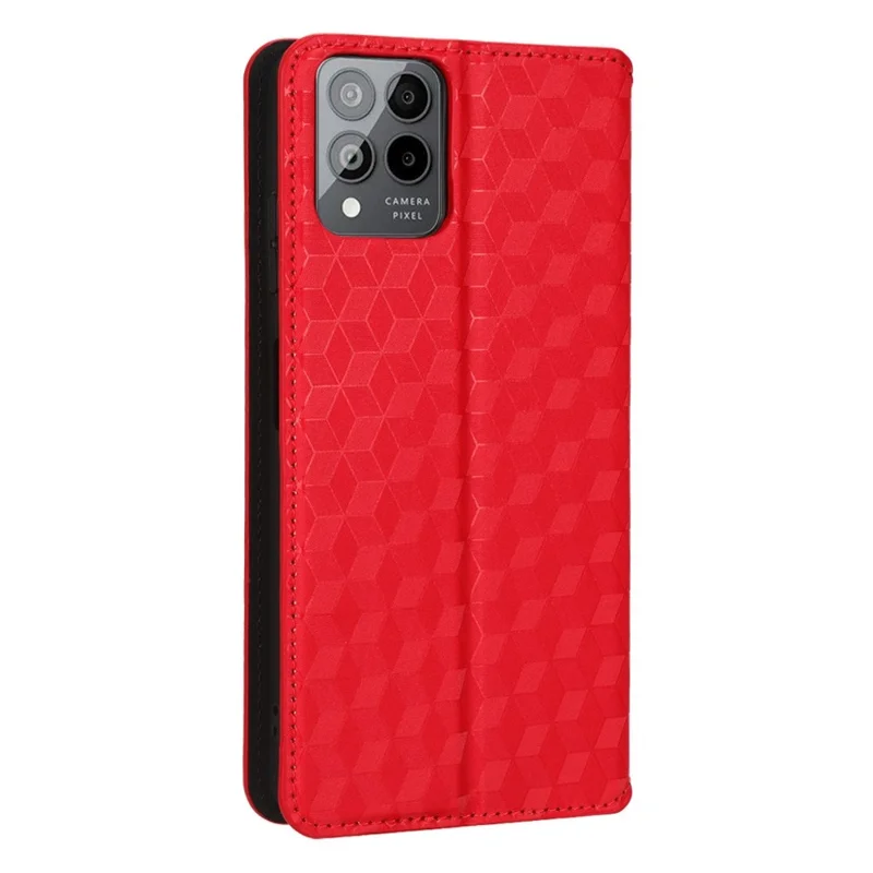 For T-Mobile REVVL 6 Pro 5G 5G / Telekom T Phone Pro 5G / T-Mobile T Phone Pro 5G Rhombus Pattern Imprinted PU Leather Case Wallet Stand Magnetic Auto-absorbed Flip Protective Cover -  Red