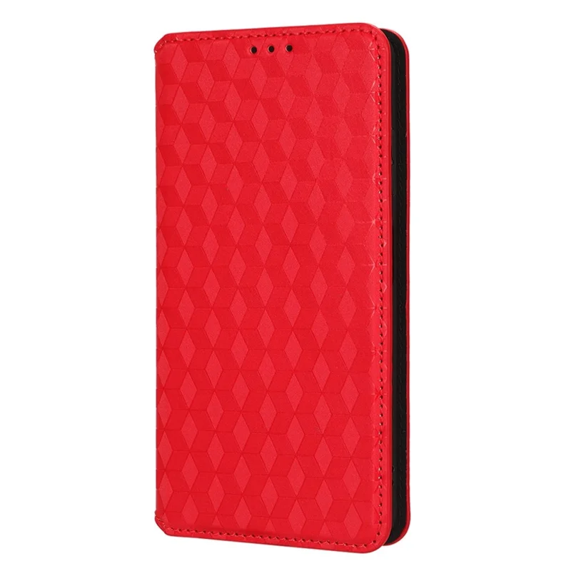 For T-Mobile REVVL 6 Pro 5G 5G / Telekom T Phone Pro 5G / T-Mobile T Phone Pro 5G Rhombus Pattern Imprinted PU Leather Case Wallet Stand Magnetic Auto-absorbed Flip Protective Cover -  Red