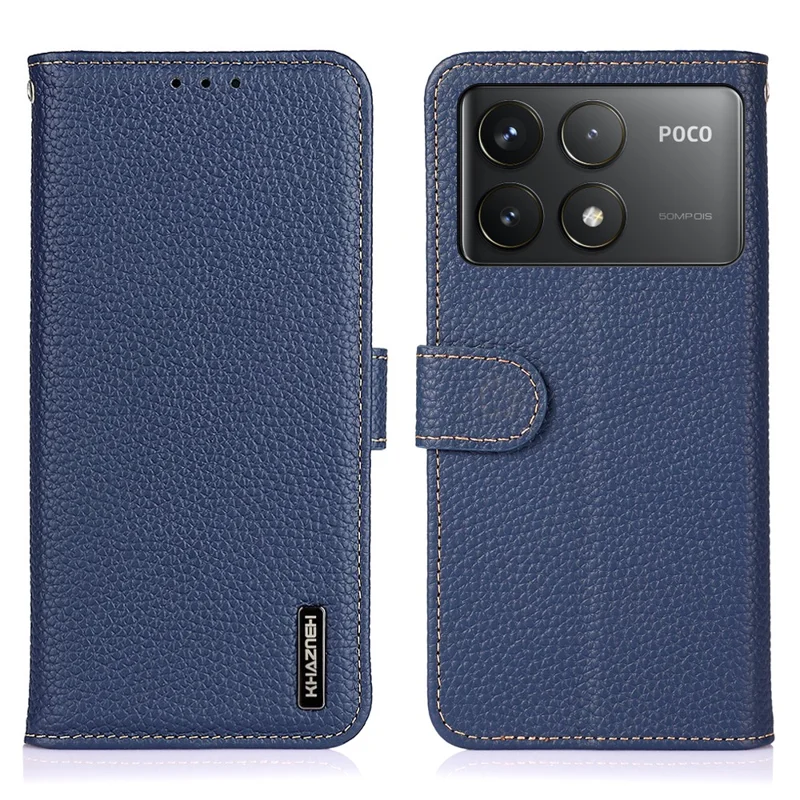 KHAZNEH Pour Xiaomi Poco F6 Pro 5G / Redmi K70 5G / K70 Pro 5G Étui Véritable Cuir de Vache Housse de Téléphone - Bleu