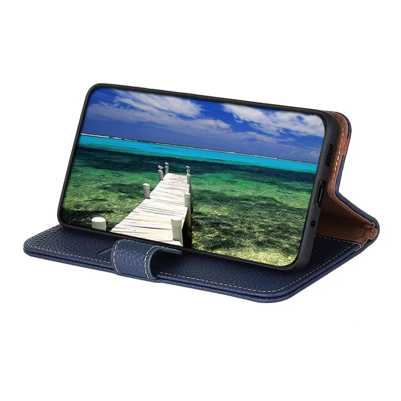 KHAZNEH Pour Xiaomi Poco F6 Pro 5G / Redmi K70 5G / K70 Pro 5G Étui Véritable Cuir de Vache Housse de Téléphone - Bleu