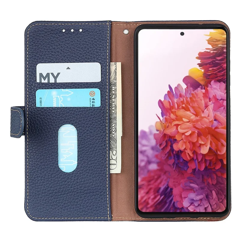 KHAZNEH Pour Xiaomi Poco F6 Pro 5G / Redmi K70 5G / K70 Pro 5G Étui Véritable Cuir de Vache Housse de Téléphone - Bleu