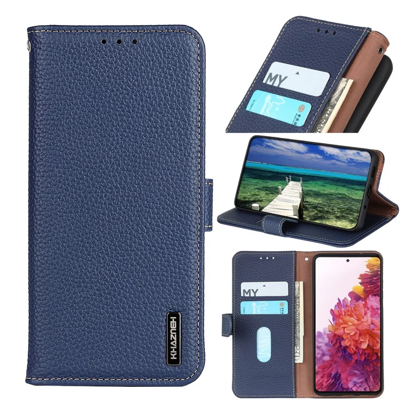 KHAZNEH Pour Xiaomi Poco F6 Pro 5G / Redmi K70 5G / K70 Pro 5G Étui Véritable Cuir de Vache Housse de Téléphone - Bleu