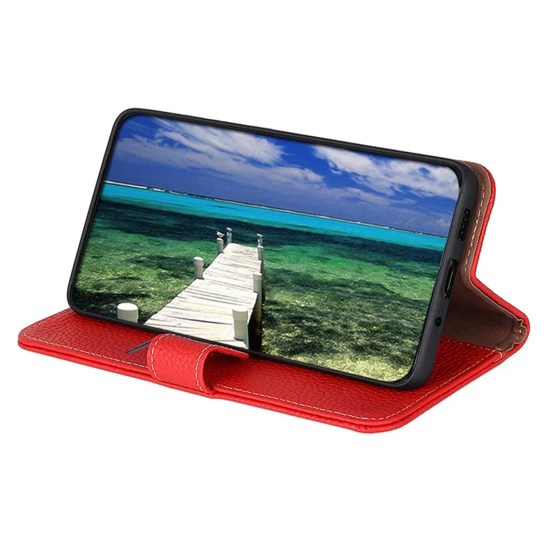 KHAZNEH Para Xiaomi Poco F6 Pro 5G / Redmi K70 5G / K70 Pro 5G Funda de Piel Genuina de Vaca - Rojo