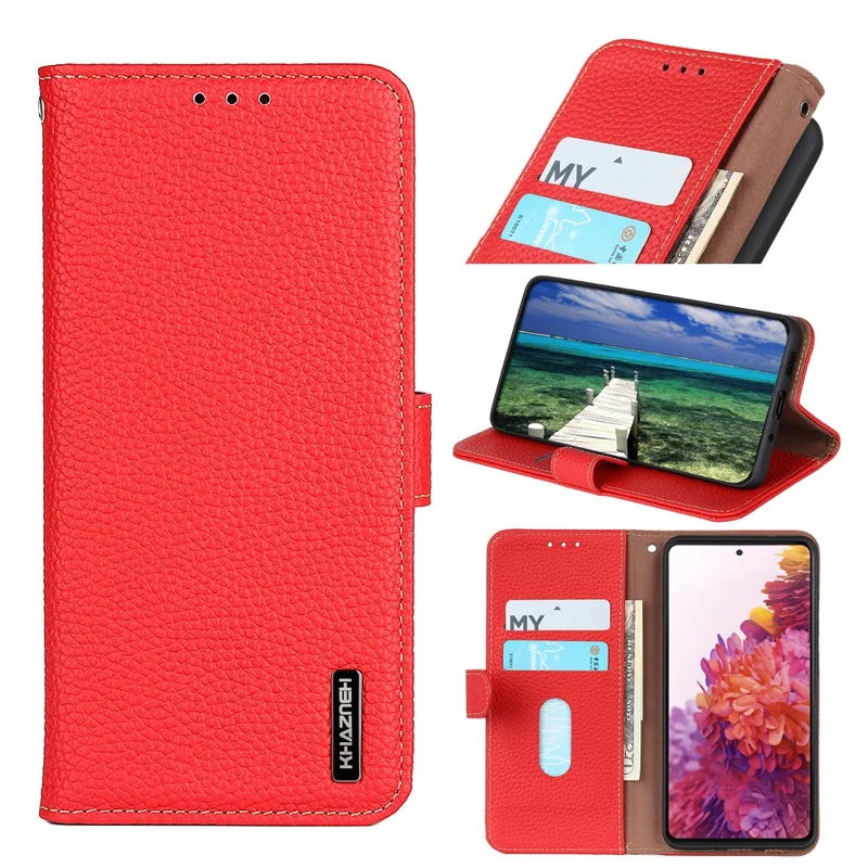 KHAZNEH Para Xiaomi Poco F6 Pro 5G / Redmi K70 5G / K70 Pro 5G Funda de Piel Genuina de Vaca - Rojo