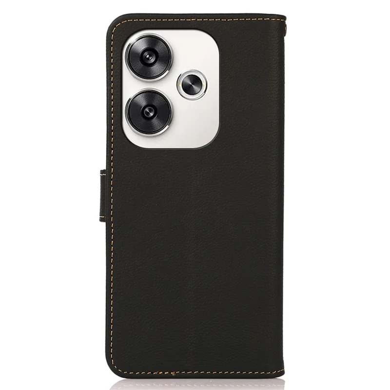 KHAZNEH Para Xiaomi Poco F6 5G / Redmi Turbo 3 5G Case Genuine Cow Leather Wallet Cover - Preto