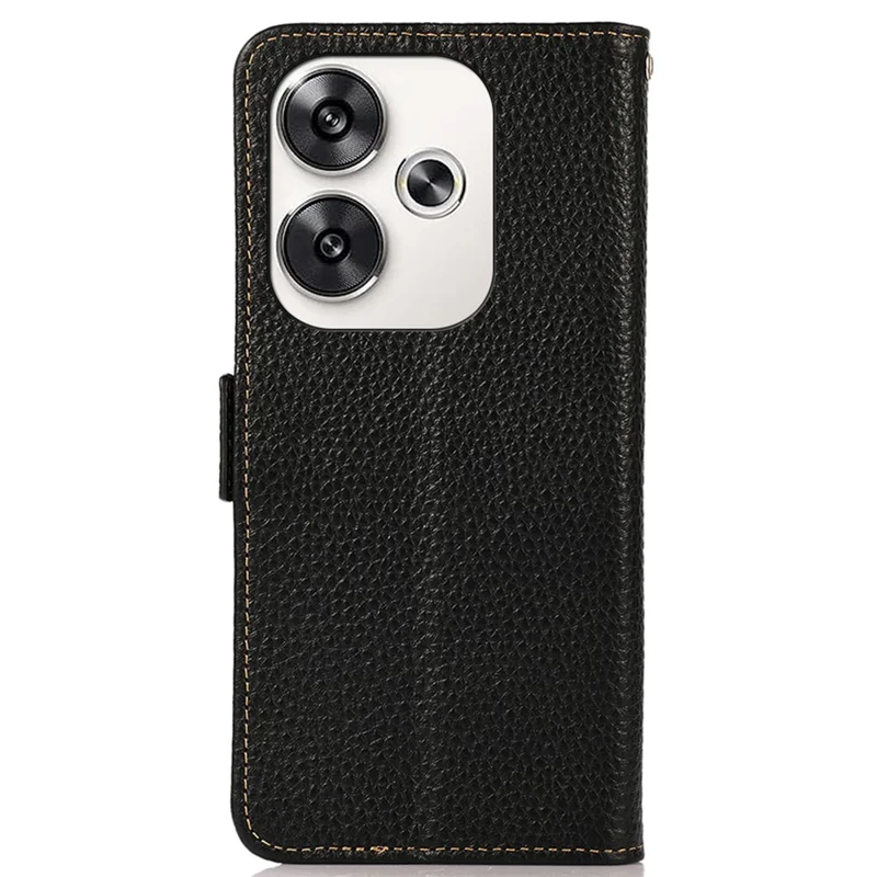 KHAZNEH For Xiaomi Poco F6 5G / Redmi Turbo 3 5G Case Genuine Cow Leather Cover RFID Blocking - Black