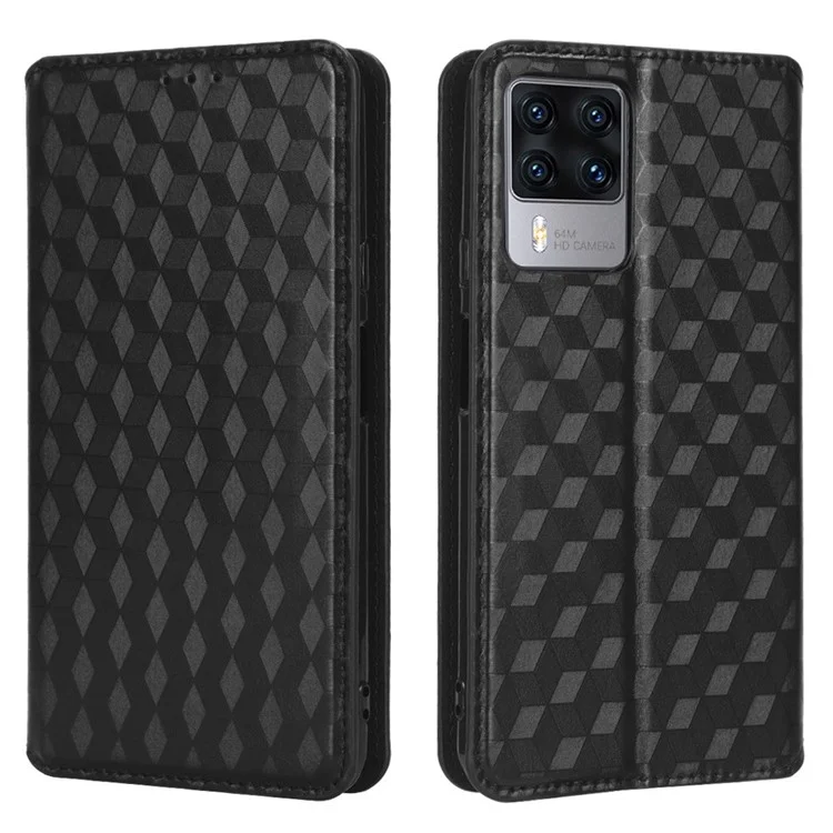 Para Cubot X50 Rhombus Padrão Impresso PU Sollio Folio Stand Recurso Caixa de Bolsa de Carteira de Absorção Magnética - Preto