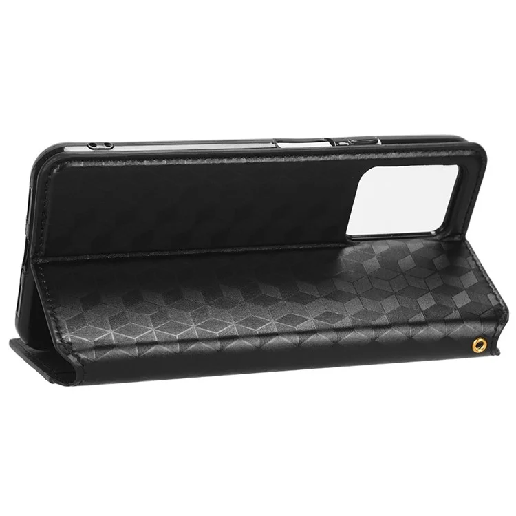 Para Cubot X50 Rhombus Padrão Impresso PU Sollio Folio Stand Recurso Caixa de Bolsa de Carteira de Absorção Magnética - Preto