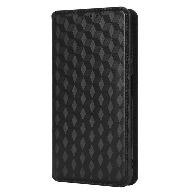 Para Cubot X50 Rhombus Padrão Impresso PU Sollio Folio Stand Recurso Caixa de Bolsa de Carteira de Absorção Magnética - Preto