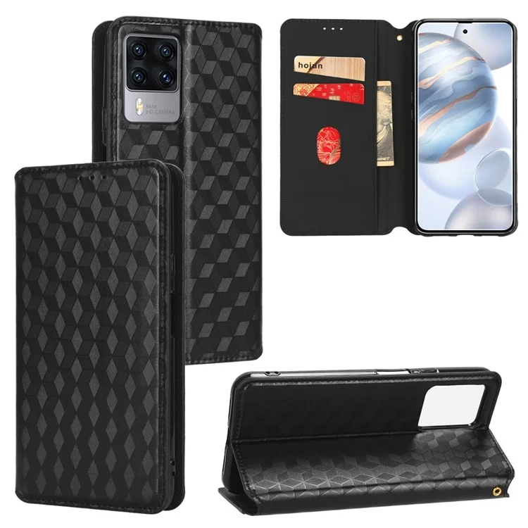 Para Cubot X50 Rhombus Padrão Impresso PU Sollio Folio Stand Recurso Caixa de Bolsa de Carteira de Absorção Magnética - Preto