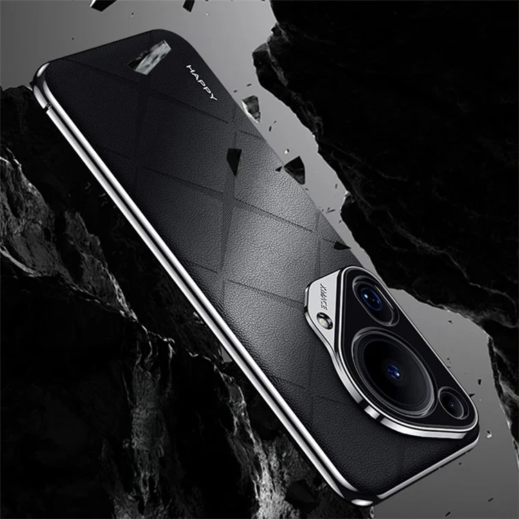 Pour Huawei Pura 70 Ultra Case PU Cuir + Couvercle de Téléphone Dur PC Anti-Empreintes Digitales - Noir