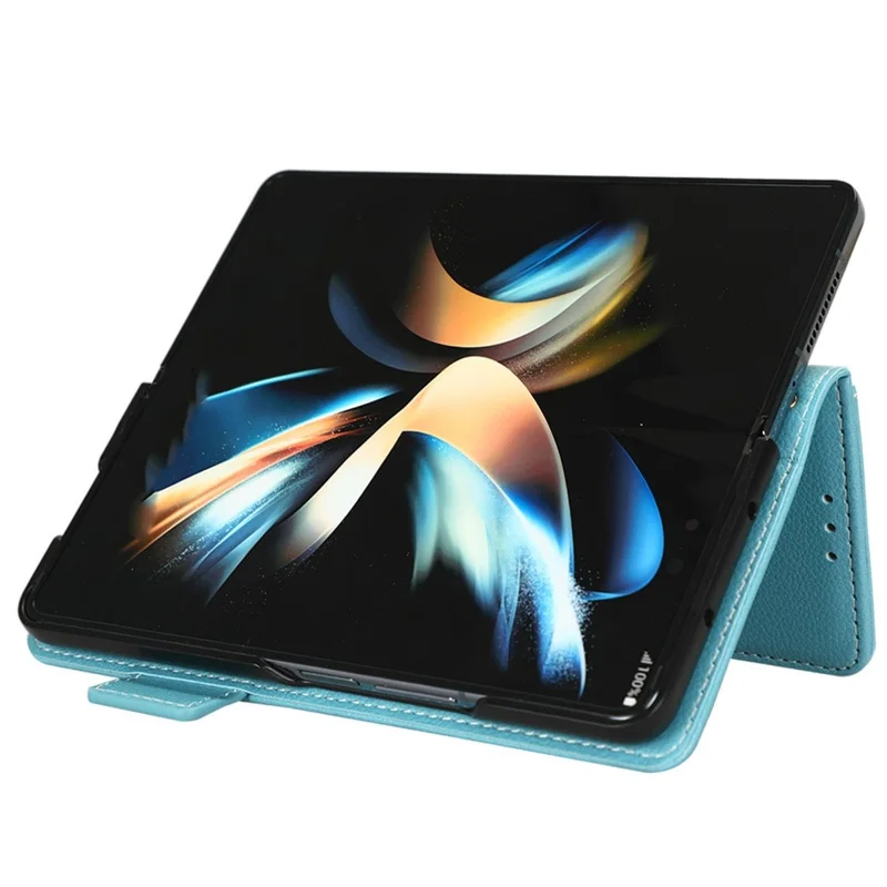 For Samsung Galaxy Z Fold3 5G Litchi Texture PU Leather Wallet Case Stand Function Dual Magnetic Clasp Flip Cover with Pen Holder - Baby Blue